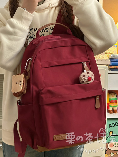 简约百搭双肩包女日系复古时尚背包少女高中生大学生上课通勤书包