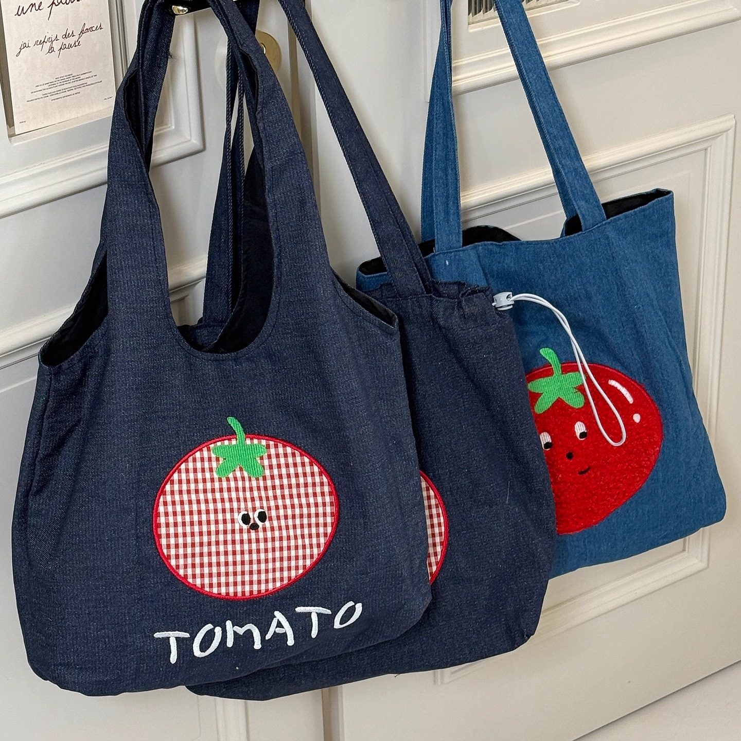 卡通番茄托特包包女 韩系ins牛仔大容量单肩包学生旅游通勤手提袋,箱包皮具/热销女包/男包,托特包,淘宝优惠券,粉丝福利购,淘宝优惠卷
