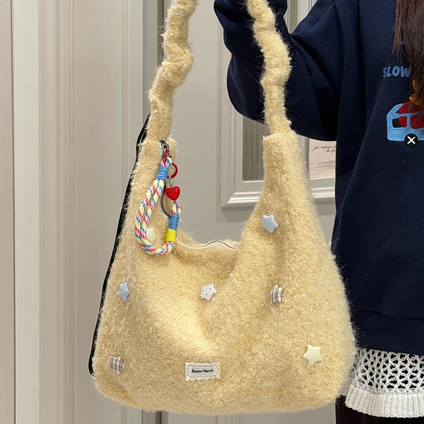 星星毛绒包包女 韩系ins风毛呢托特包大容量休闲旅行单肩包斜挎包,箱包皮具/热销女包/男包,托特包,淘宝优惠券,粉丝福利购,淘宝优惠卷