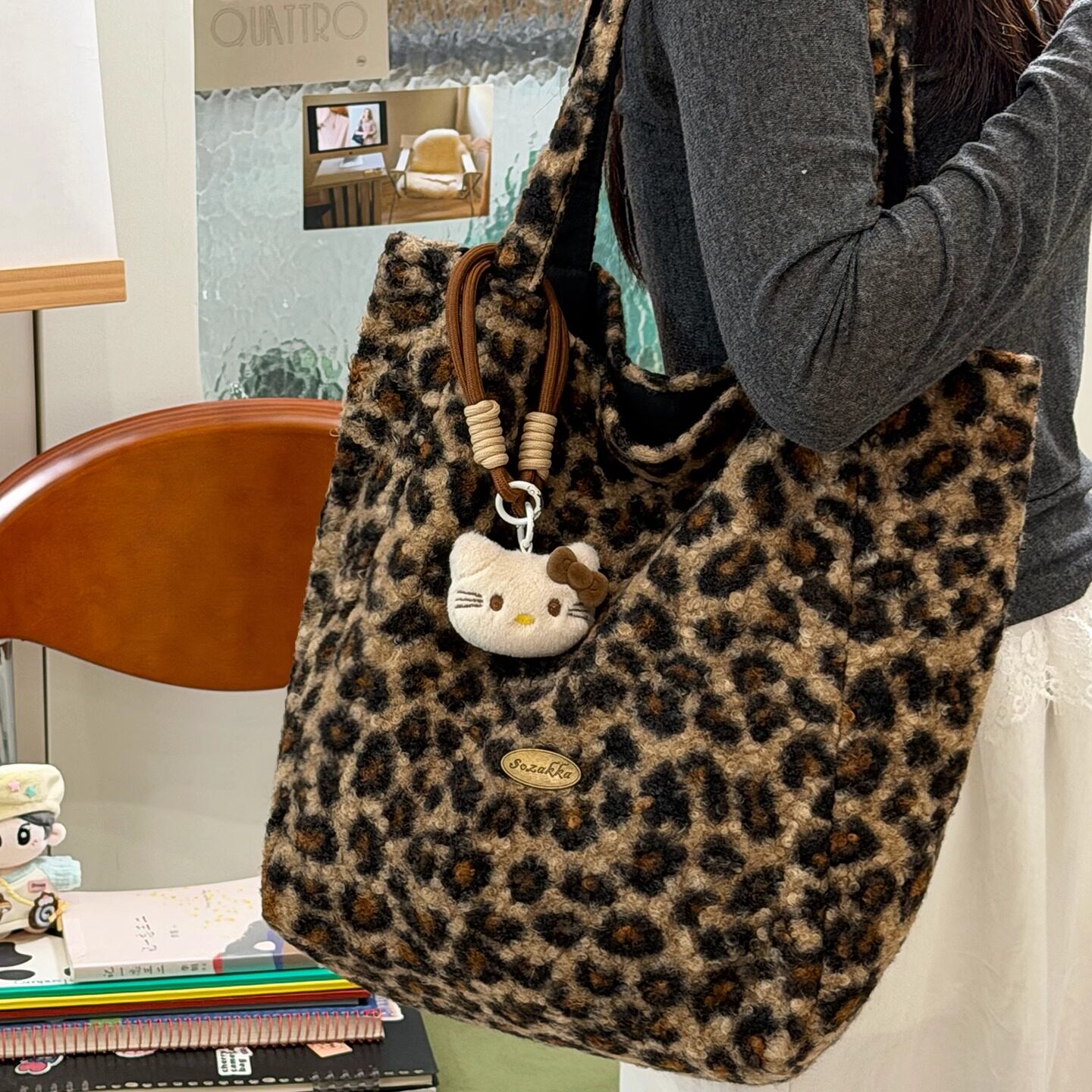 豹纹毛绒绒包包女冬季ins风简约百搭单肩包 学生大容量托特包包女,箱包皮具/热销女包/男包,托特包,淘宝优惠券,粉丝福利购,淘宝优惠卷