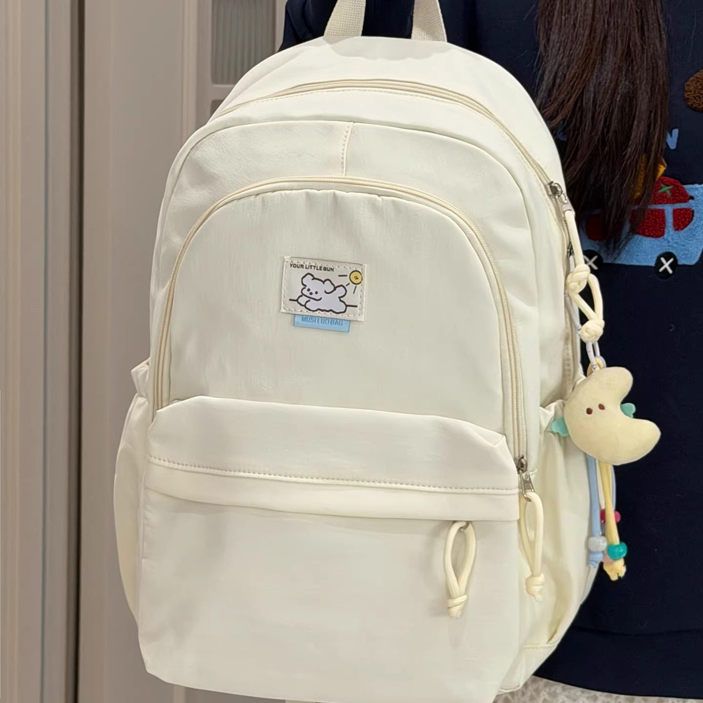 茶话会ins休闲简约双肩包 初中女生高中学生书包女大容量旅行背包图片