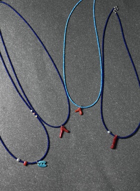 孤品！小北羊原创设计2mm青金石绿松石项链锁骨链choker复古轻奢