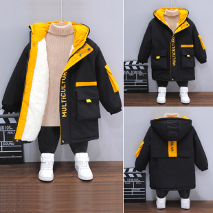 男童加绒外套2025新款男孩秋冬季加厚棉衣儿童中长款冬装棉服潮牌