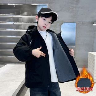 男童外套秋冬装2025新款洋气中大儿童加绒加厚风衣男孩冲锋衣夹克