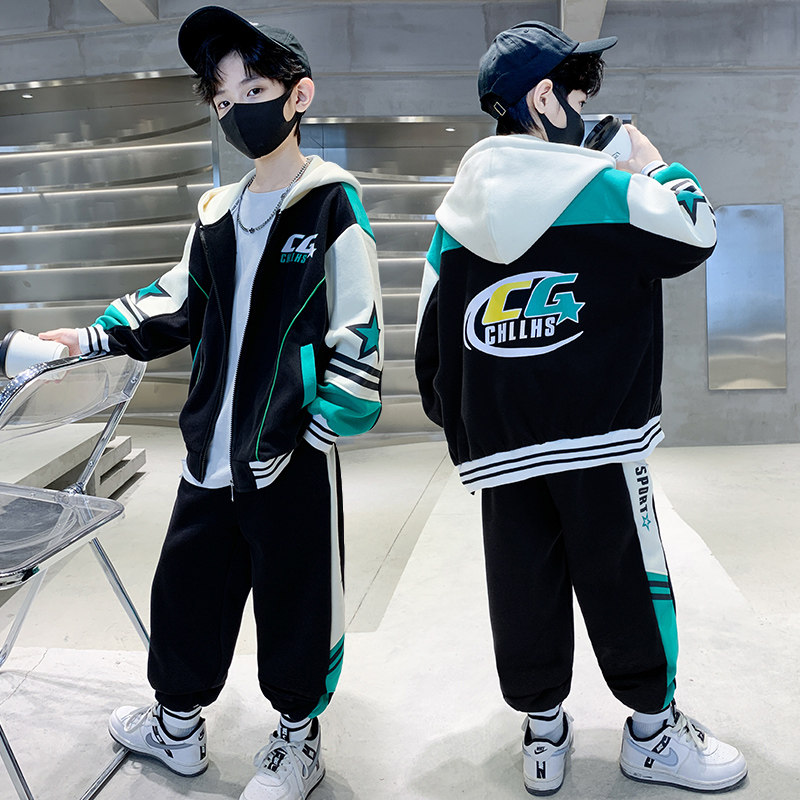 男童秋装套装2025新款洋气大儿童春秋季运动服男孩网红炸街棒球服