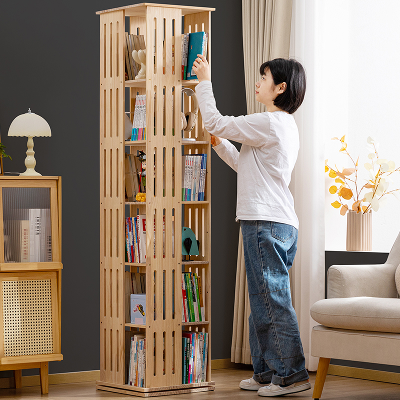 实木旋转书架360度书柜客厅落地