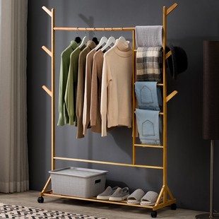 简易衣帽架实木卧室挂衣架衣柜落地衣服包简约现代多功能家用置物