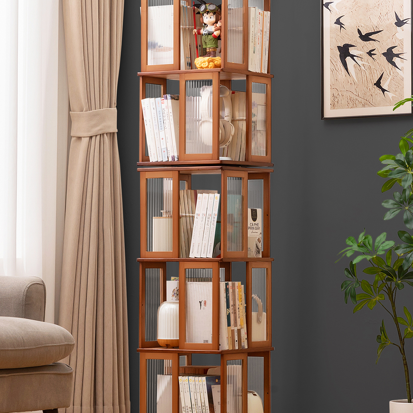 旋转书架简易书柜落地置物架展示