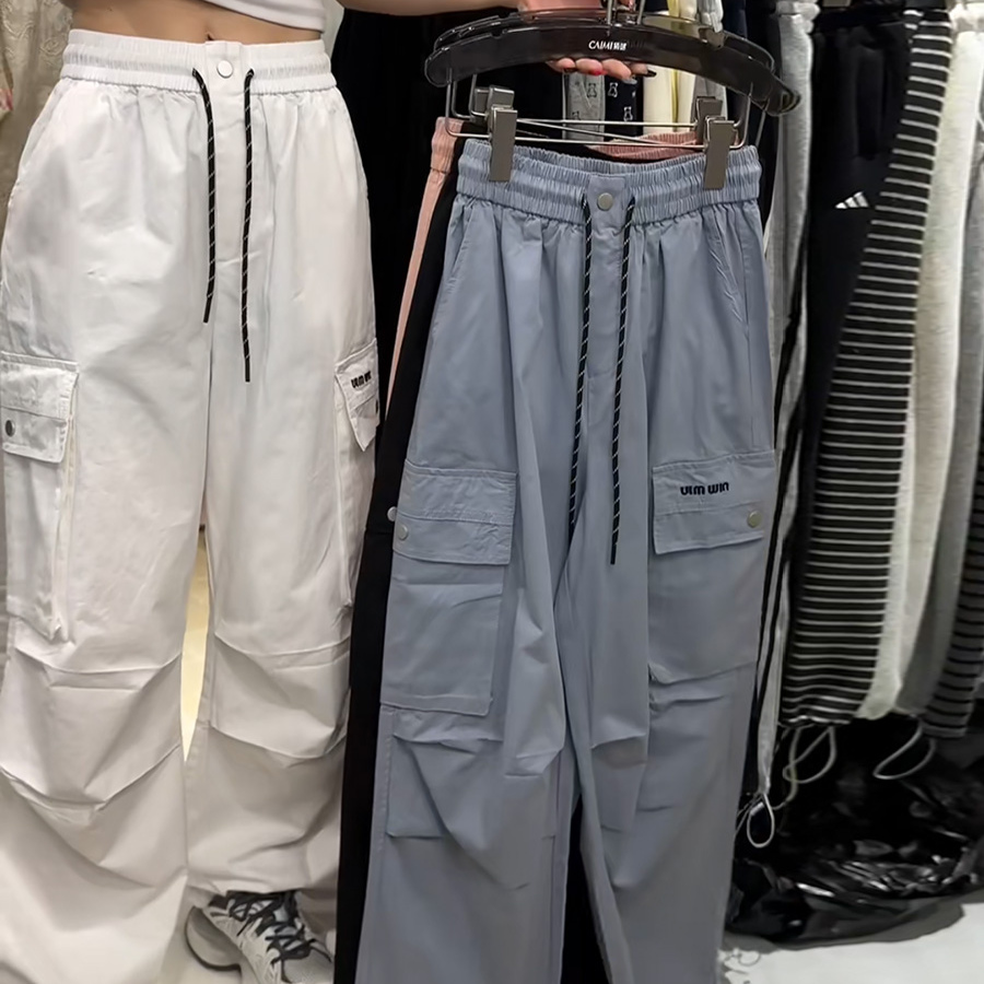 抽绳松紧腰抽褶设计感工装裤