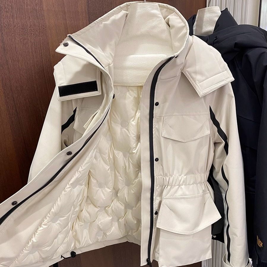 韩版休闲简约撞色白鸭绒派克服女冬季新款腰带显瘦气质连帽羽绒服,女装/女士精品,羽绒服,淘宝优惠券,粉丝福利购,淘宝优惠卷