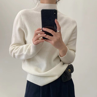 全羊毛半高领无缝一体打底针织衫女秋冬新款修身显瘦加厚内搭毛衣