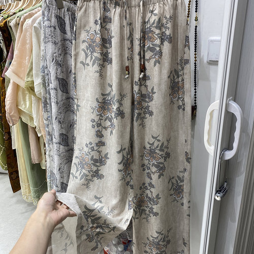 清仓捡漏！夏季新款时尚百搭高腰显瘦直筒裤女复古印花宽松阔腿裤