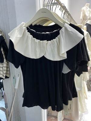 上衣新款荷叶边高级感短袖法式