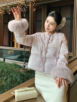 新中式国风拼接狐狸毛可拆卸羽绒服外套2025冬季新款仙气上衣女潮