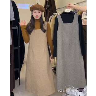 捡漏！韩版呢料背带连衣裙+打底衫两件套女秋冬新款气质套装