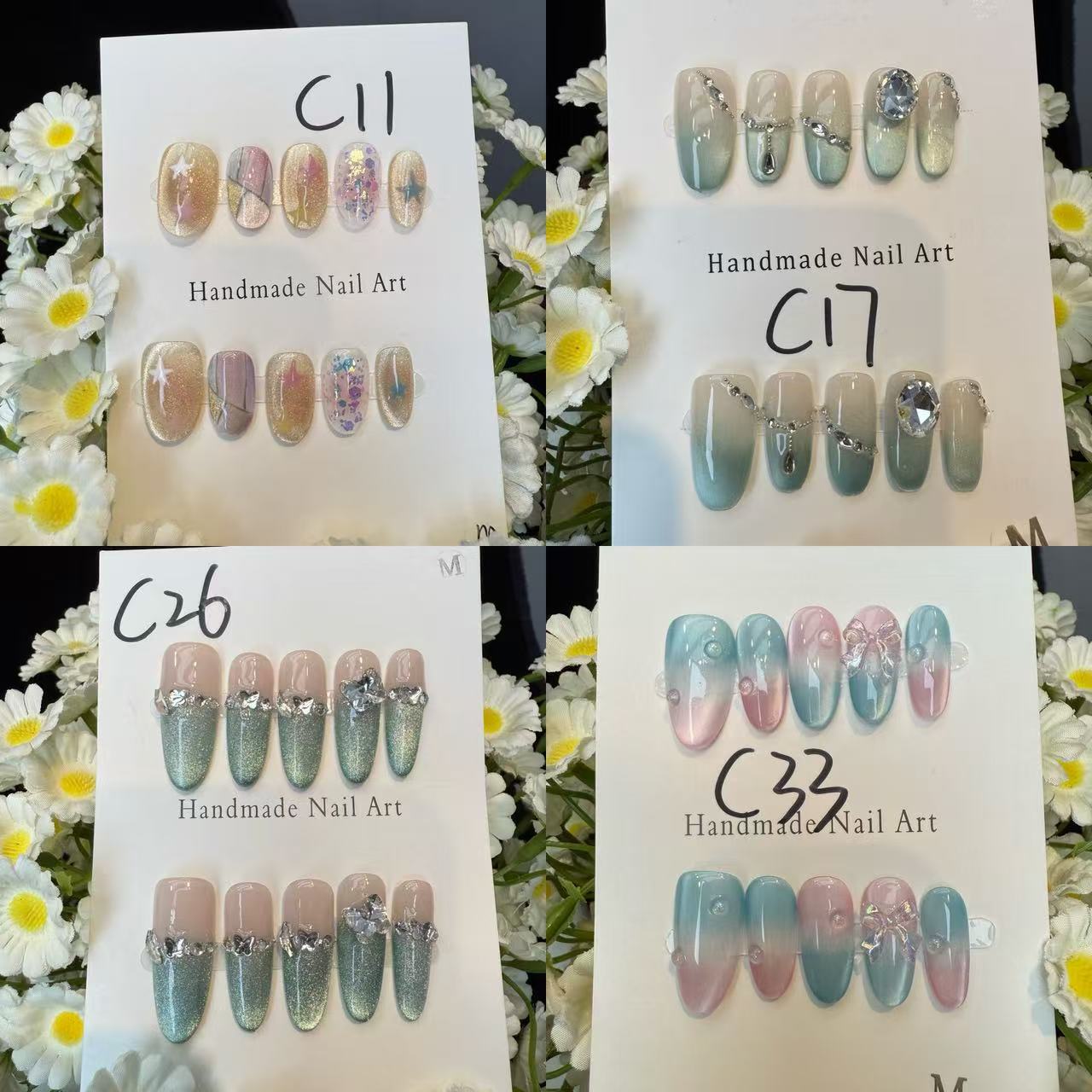 纯手工穿戴甲C系列C10-C44猫眼多巴胺杏仁甲中长款轻奢美甲贴片
