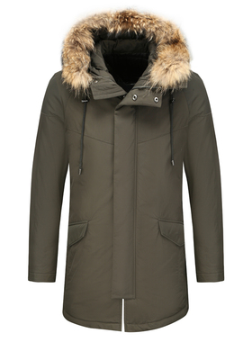 H1225芭男式羽绒服 白鸭绒貉子毛领商务休闲保暖防风外套 绿色