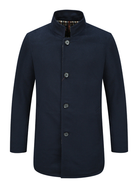 SL88仕东秋冬男式毛呢大衣 羊绒直排扣保暖防风外套 深蓝色