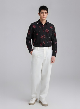 CA245 机场货 卡春秋男式长袖针织衬衫 棉休闲商务上衣 黑色弹力