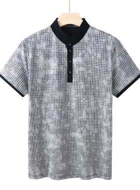 CA68 机场货 卡夏季男式短袖T恤 桑蚕丝立领套头休闲商务上衣灰色