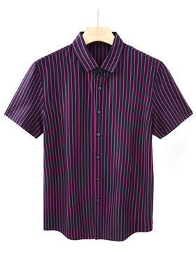 CA1055 机场货 蚕丝卡春秋男式长袖衬衫 休闲商务上衣 紫色条纹