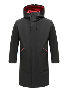 H1363秋冬厚度男风衣 拉链中长款舒适休闲外套 黑色