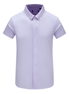 F3917鸟夏季男式短袖衬衫 百搭商务休闲上衣 淡紫色微弹