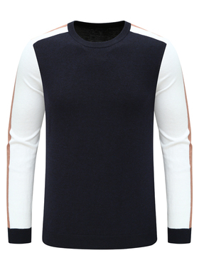 H1180恩男式春秋长袖T恤 棉圆领套头休闲商务上衣 深蓝色