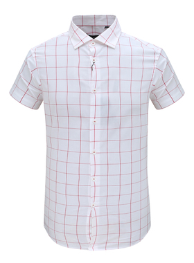 Y1414路易男式夏季短袖衬衫 棉翻领休闲商务上衣 蓝白色 时尚都市