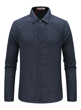 AB1381邦纳男春秋长袖衬衫 棉休闲商务上衣 深蓝色 时尚都市