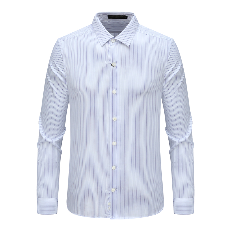SF511路男式春秋长袖衬衫 棉百搭时尚商务休闲上衣 蓝色条纹