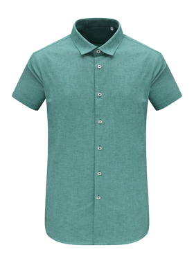F3747恺夏季男式短袖衬衫 亚麻百搭商务休闲上衣免烫 绿色