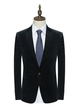 AB966邦纳男式春秋西服 一粒扣后中开衩商务休闲西装 黑色平绒面