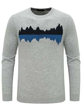 KN1康L尼L男式羊绒衫舒适有弹力 山羊绒休闲圆领套头毛衣 灰色