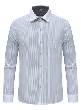 MY124美尔男式春秋长袖衬衫 棉休闲商务上衣白色黑条时尚都市免烫