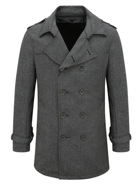 MY486美秋冬男式大衣 羊毛直排扣保暖防风外套 灰色可拆内胆