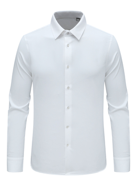 F3831鸟春秋男式长袖衬衫 百搭商务休闲上衣免烫 白色弹力