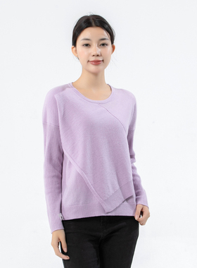 YD59女士春秋毛衣 羊绒短款套头圆领内搭休闲针织上衣 紫色