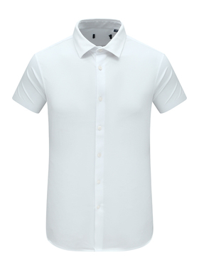 F3868鸟夏季男式短袖衬衫 棉百搭商务休闲上衣 白色微弹