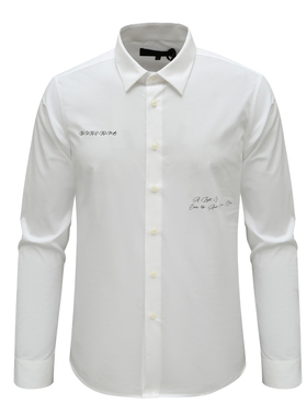 Y1418路易男式春秋长袖衬衫 棉翻领休闲商务上衣 白色 时尚都市