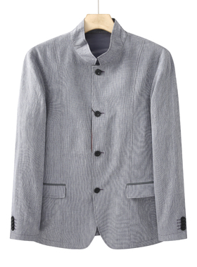 CA316 机场货 卡春秋男式毛呢夹克 亚麻直排扣立领休闲外套 灰色