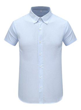 MY71美尔男式夏季短袖衬衫 棉休闲商务上衣 蓝色细条时尚都市免烫