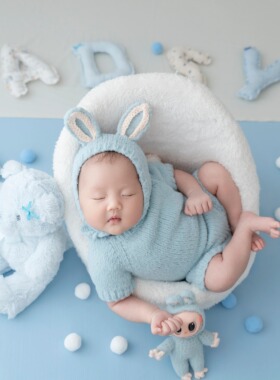 蓝色主题儿童摄影服装影楼拍照新生儿BUBU套装宝宝月子满月照道具