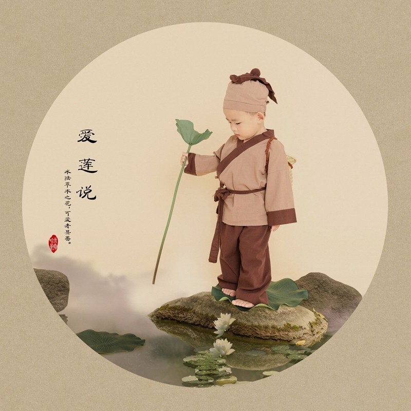 影楼棉麻锄禾服装小和尚衣服儿童古装汉服小孩沙弥药童锄禾书童装