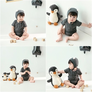 新款儿童摄影服装ins灰色纪实风男宝宝百天照周岁照拍照服装道具