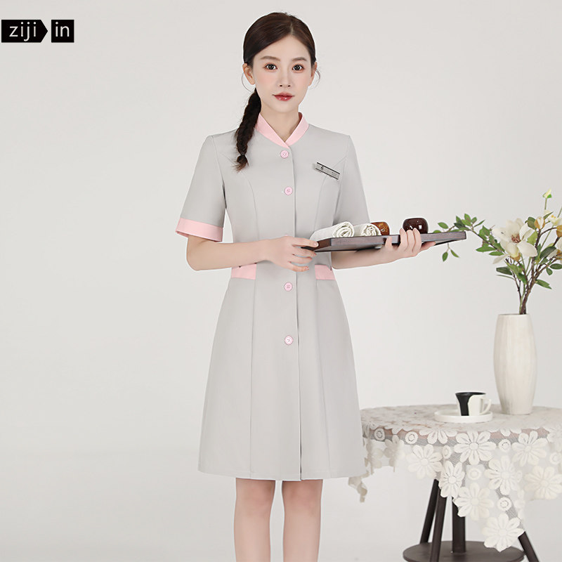 高端美容院养生馆技师工作服女夏季足浴足疗按摩美容师护士连衣裙