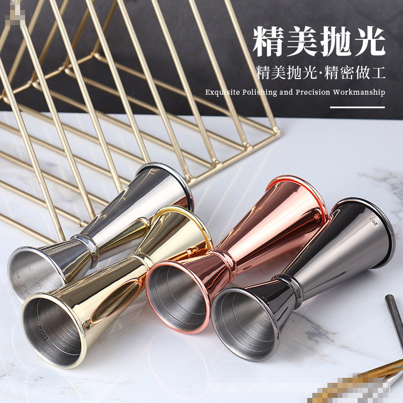 卷边不锈钢镀金环量酒器盎司杯双头安士杯酒吧吧台调酒师量杯包邮