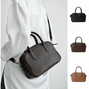 2026求真同款宽宽保龄球包植鞣牛皮通勤单肩斜挎包真皮手提小方包