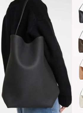 小众设计牛皮荔枝纹水桶包大容量极简风单肩包通勤高级感手提包女