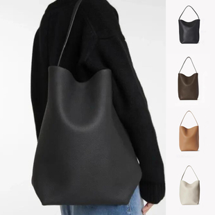 小众设计牛皮荔枝纹水桶包大容量极简风单肩包通勤高级感手提包女